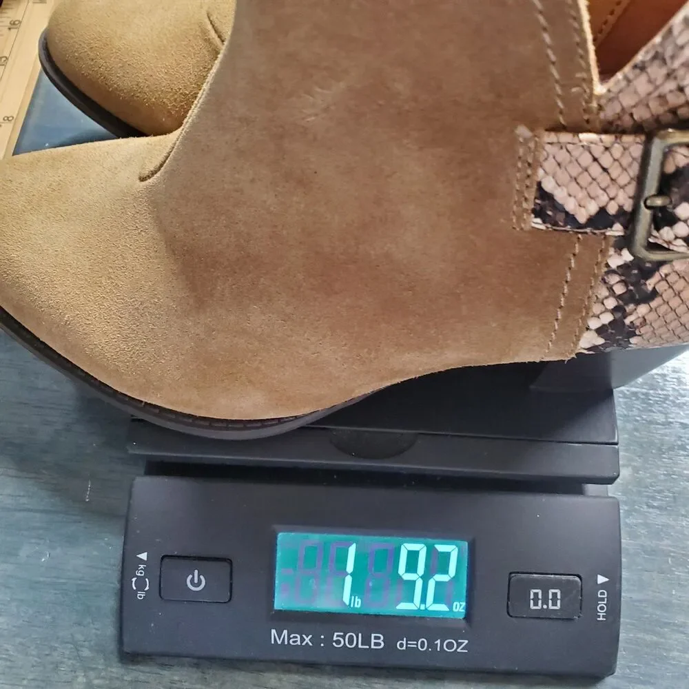New Vionic Ankle Boots Women’s 7 Brown Suede Leather Zip Booties Snake Orthotic